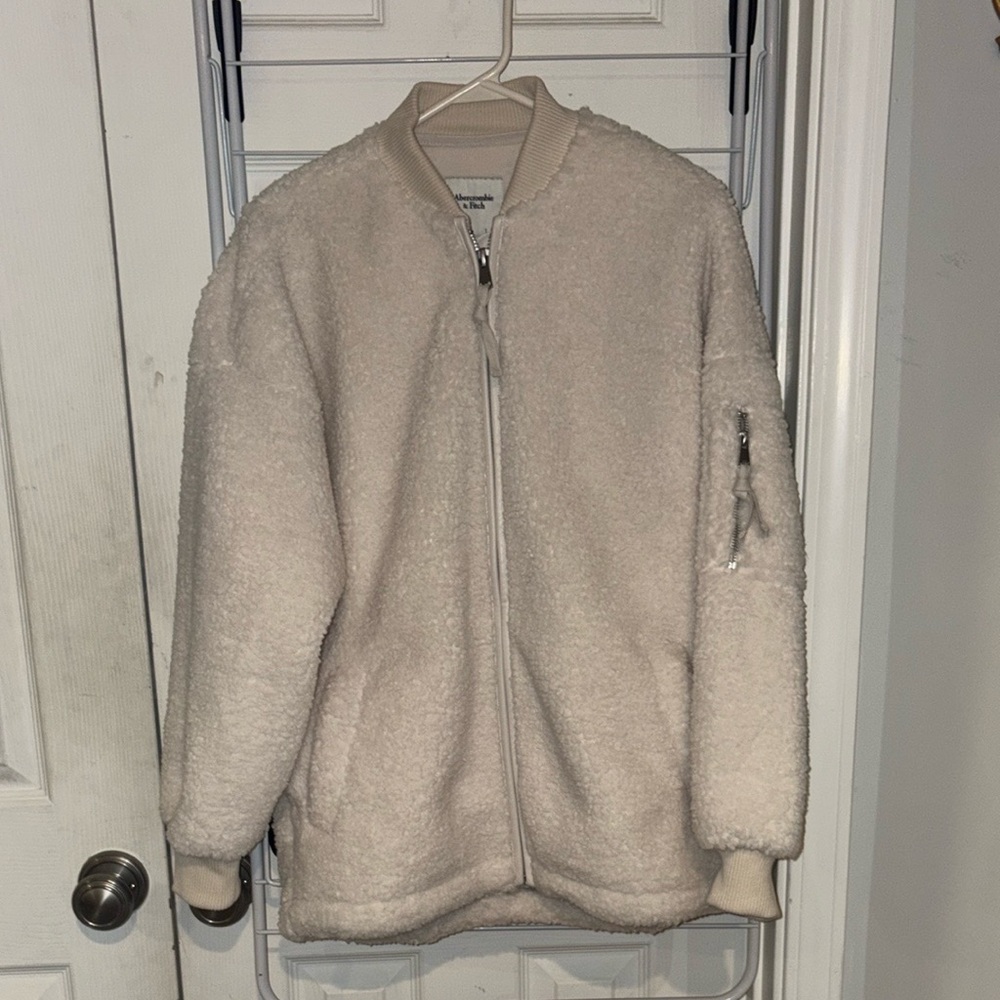 Abercrombie & Fitch Cream Oversized Bomber Jacket